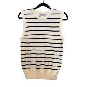 ZARA Striped Knit Sleeveless Top | Black & White Tank